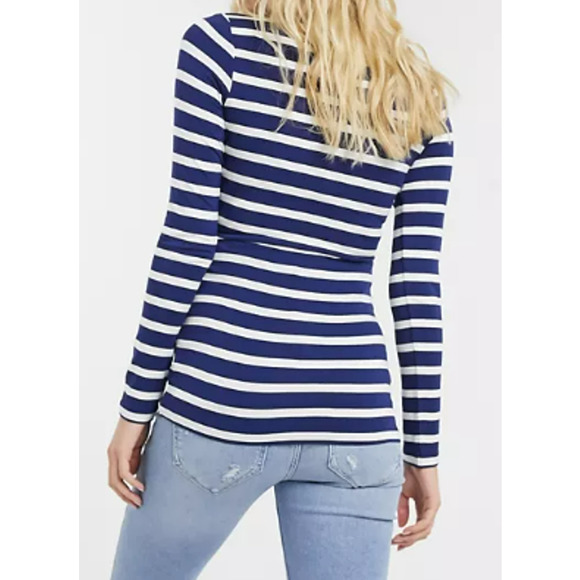 Asos Design Blue and White Striped Maternity Nursing Wrap Top - Size 16 - Picture 3 of 8